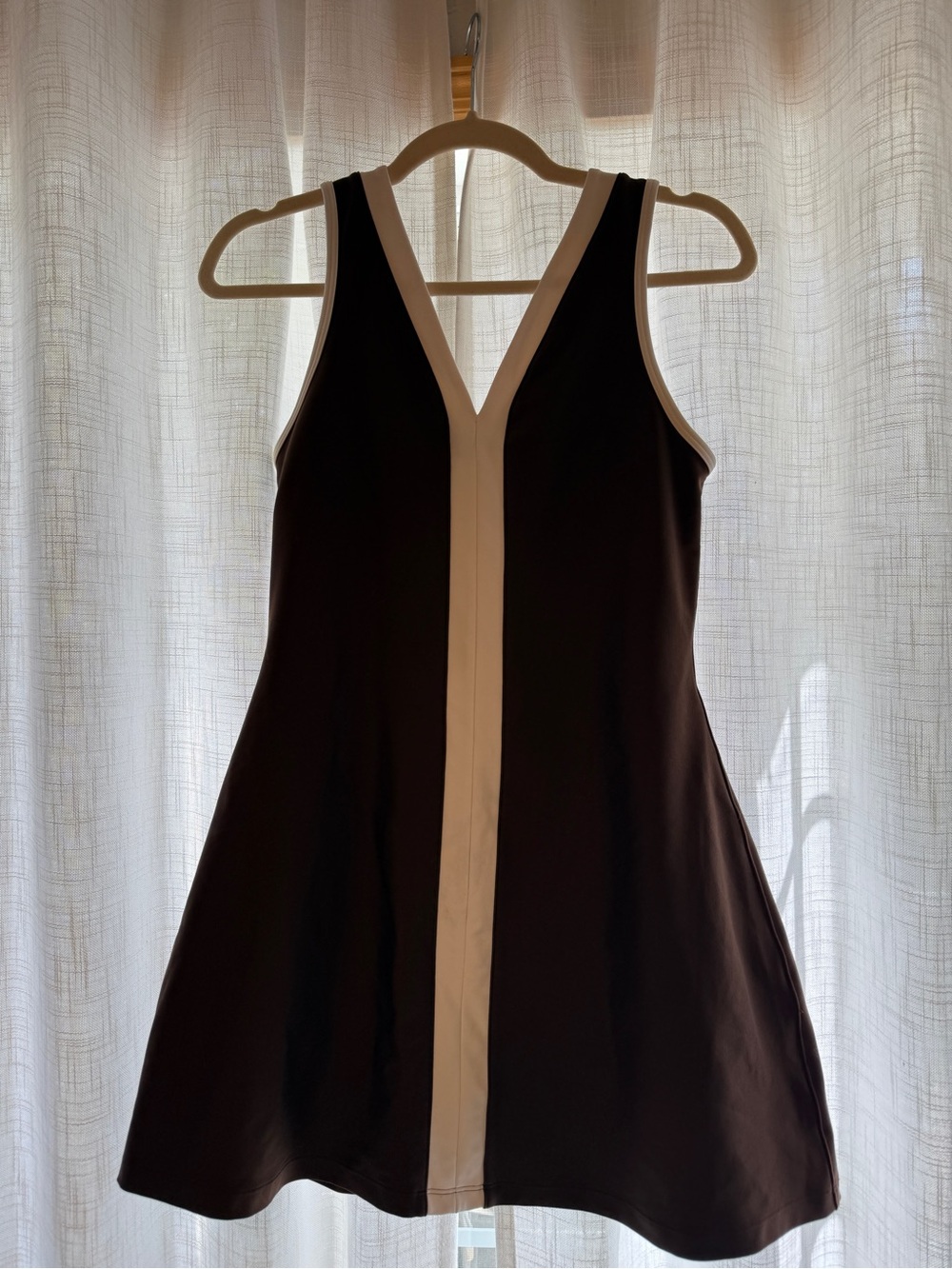 YPB V-Neck Sleeveless Contrast-Trim Dress - Brown & Cream With Built In Shorts